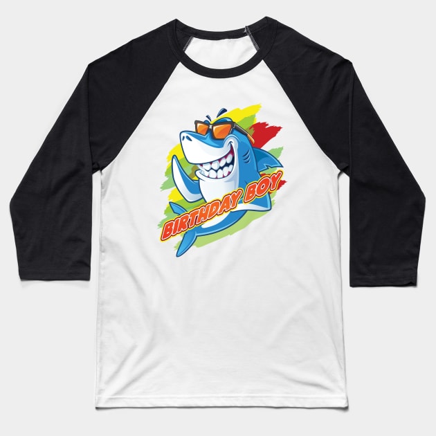 'Shark Birthday Boy' Awesome Shark Gift Baseball T-Shirt by ourwackyhome
